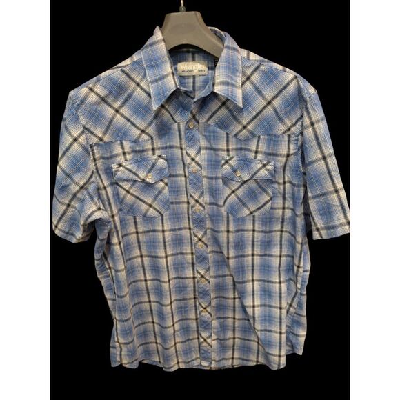 Wrangler Wrancher  Pearl Snap Short  Sleeve  Shirt Men's Large Cotton 100% Plaid - Picture 1 of 3